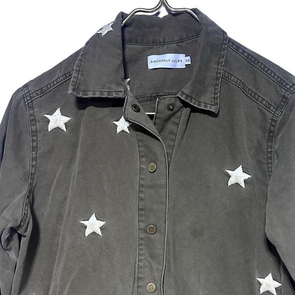 Sincerely Jules Military Vintage Look Distressed Snap Front Jacket Shirt XS - Picture 11 of 13